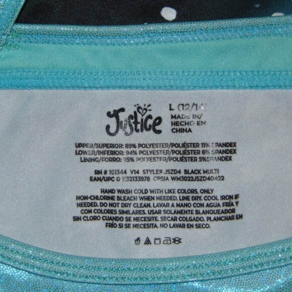 Justice Turquoise Black White Splotches Leotard L(12-14) - Picture 5 of 7